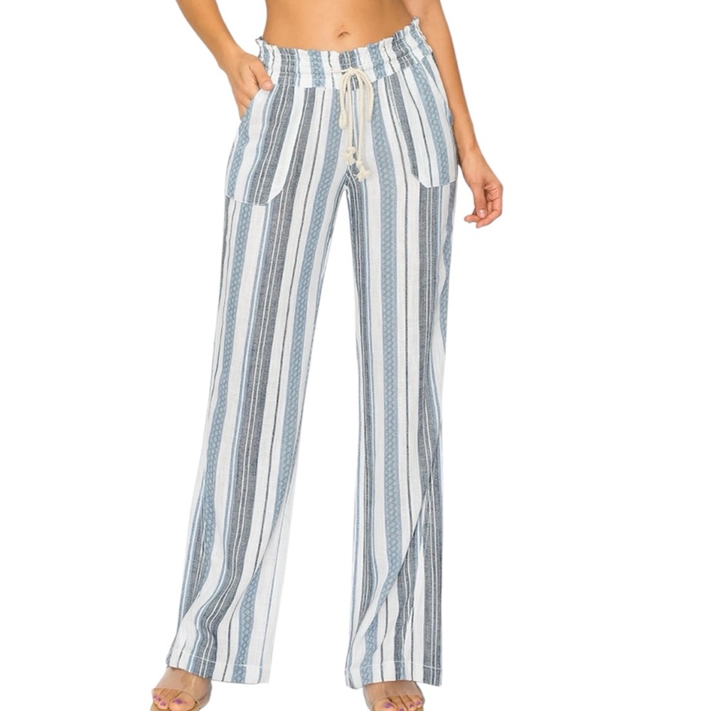 Cali1850 Print Navy Ivory Linen Pants 32” inseam size small